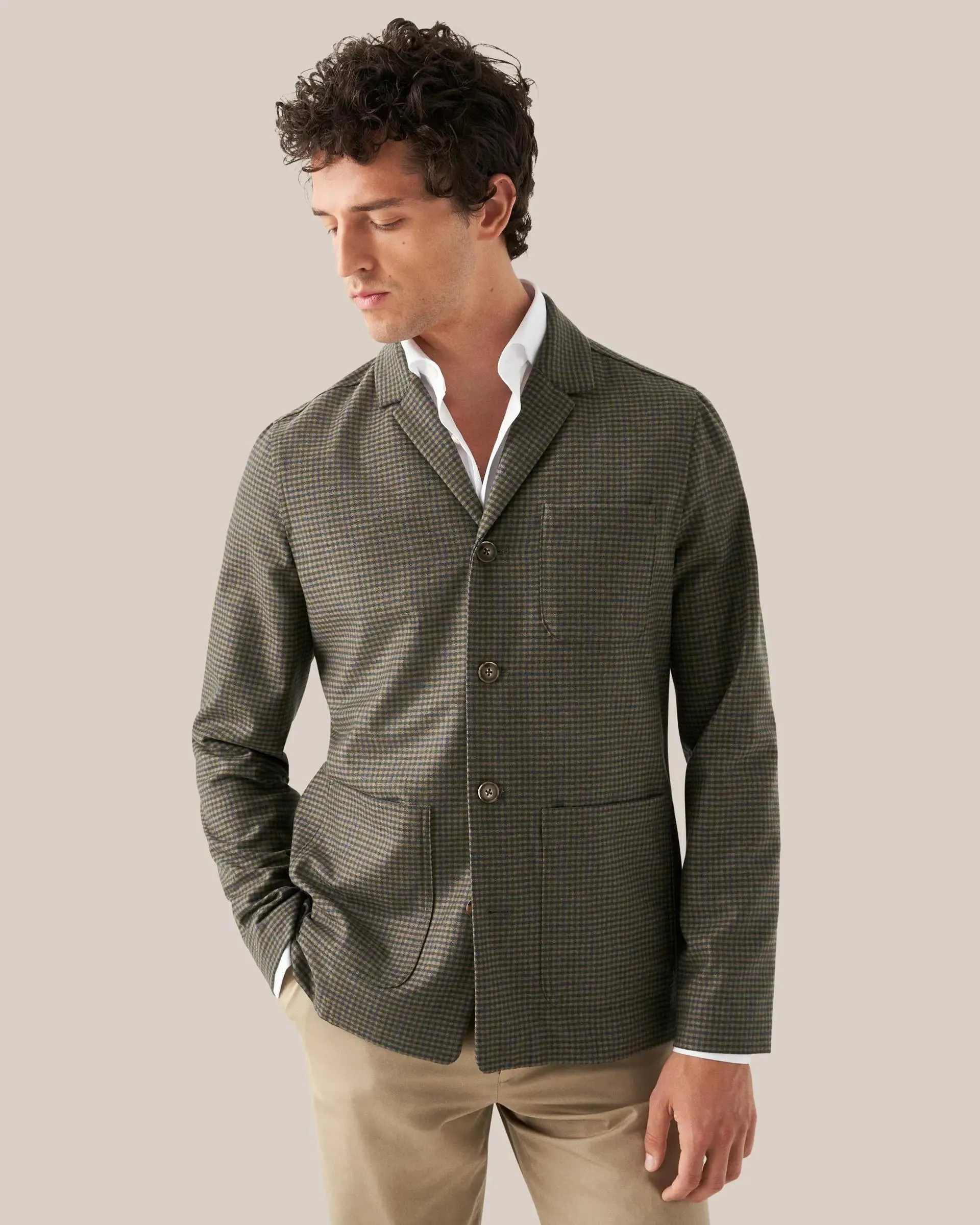 Green Checked Wool-Cashmere Flannel Overshirt