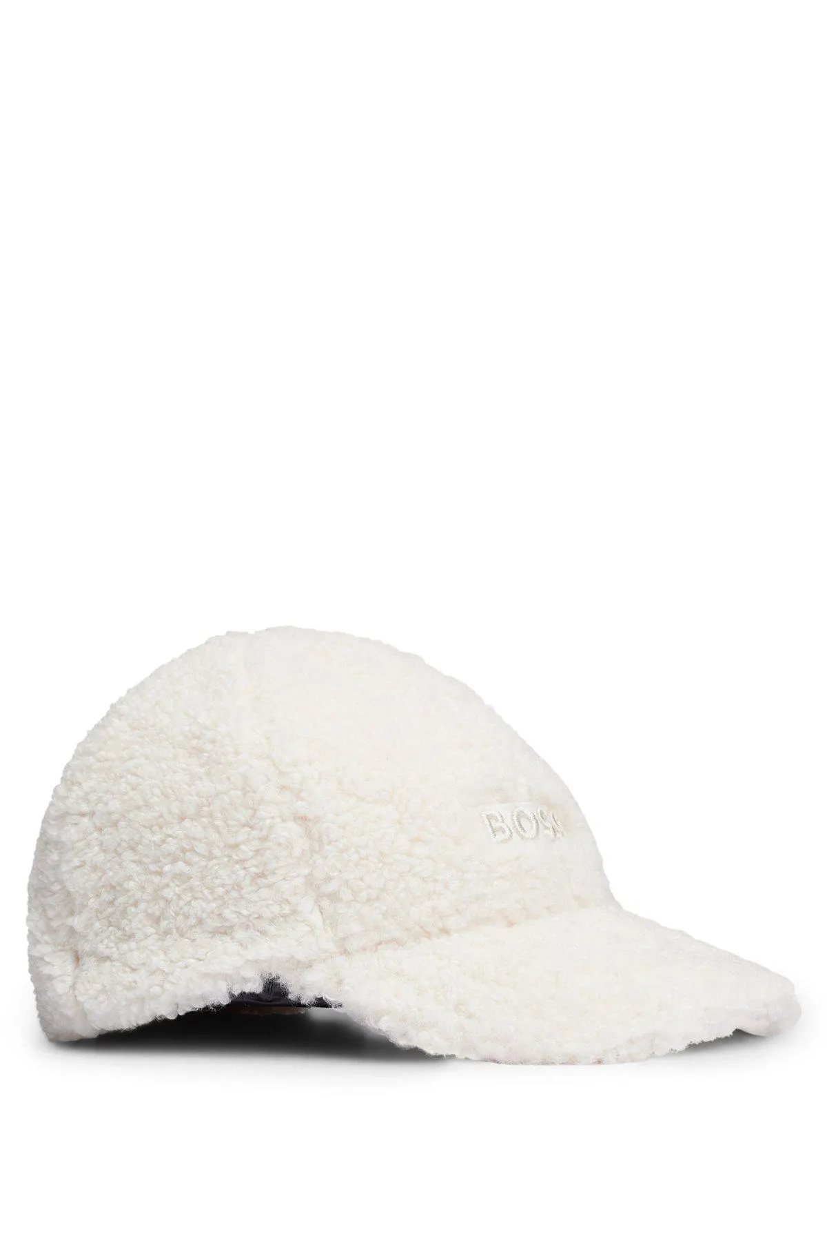 Faux-shearling cap with embroidered logo patch