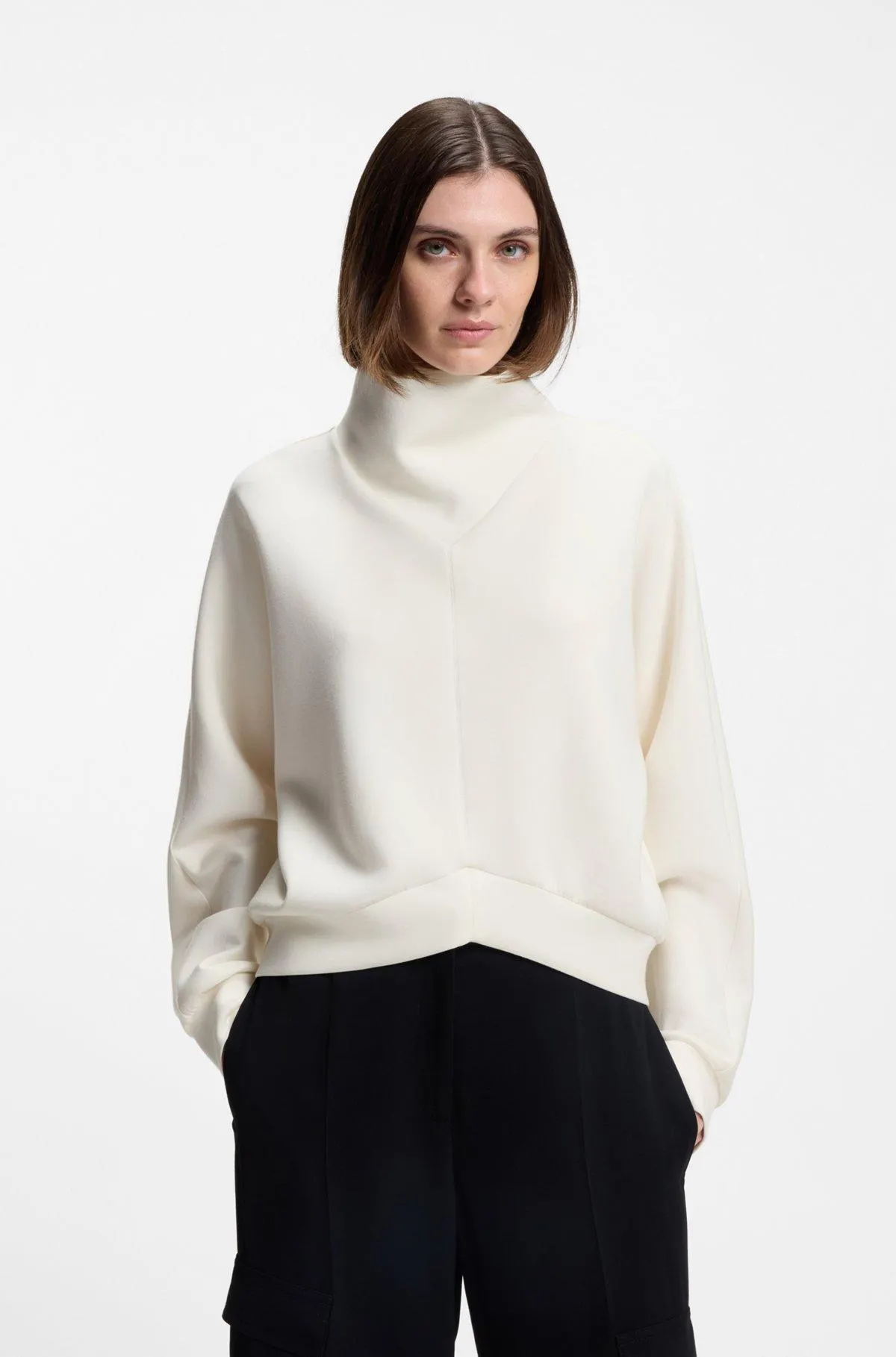 Loose-fit sweatshirt with draped funnel neck