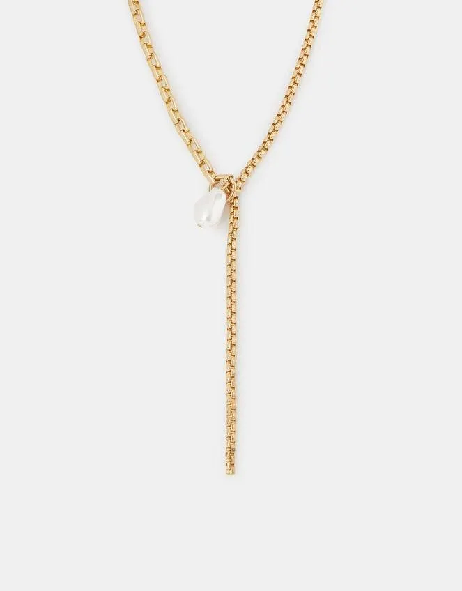 Pearl Charm Lariat Necklace