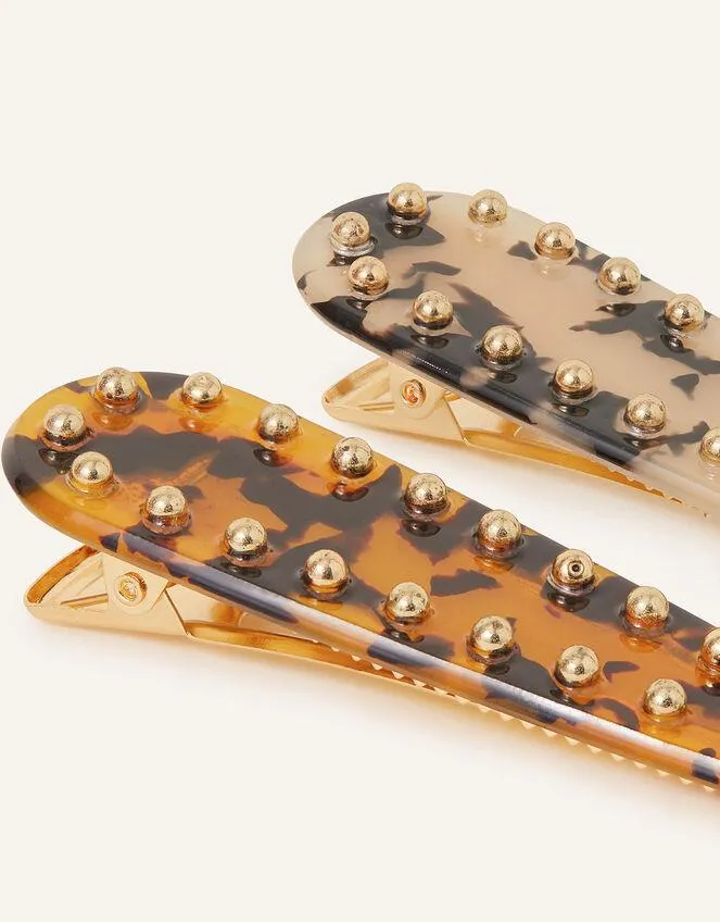 Tortoiseshell Stud Hair Clips Set of Two