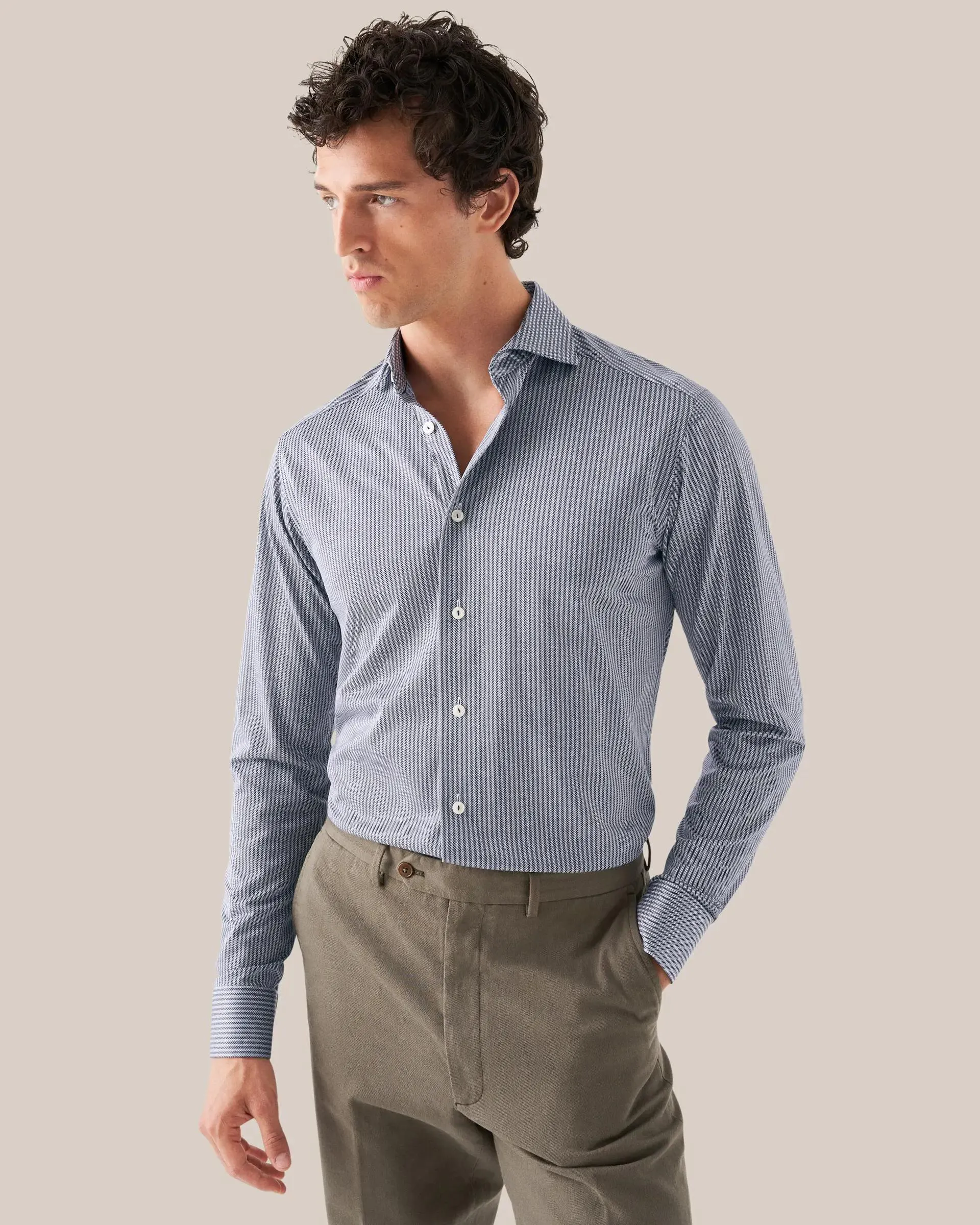 Navy Herringbone King Knit Shirt