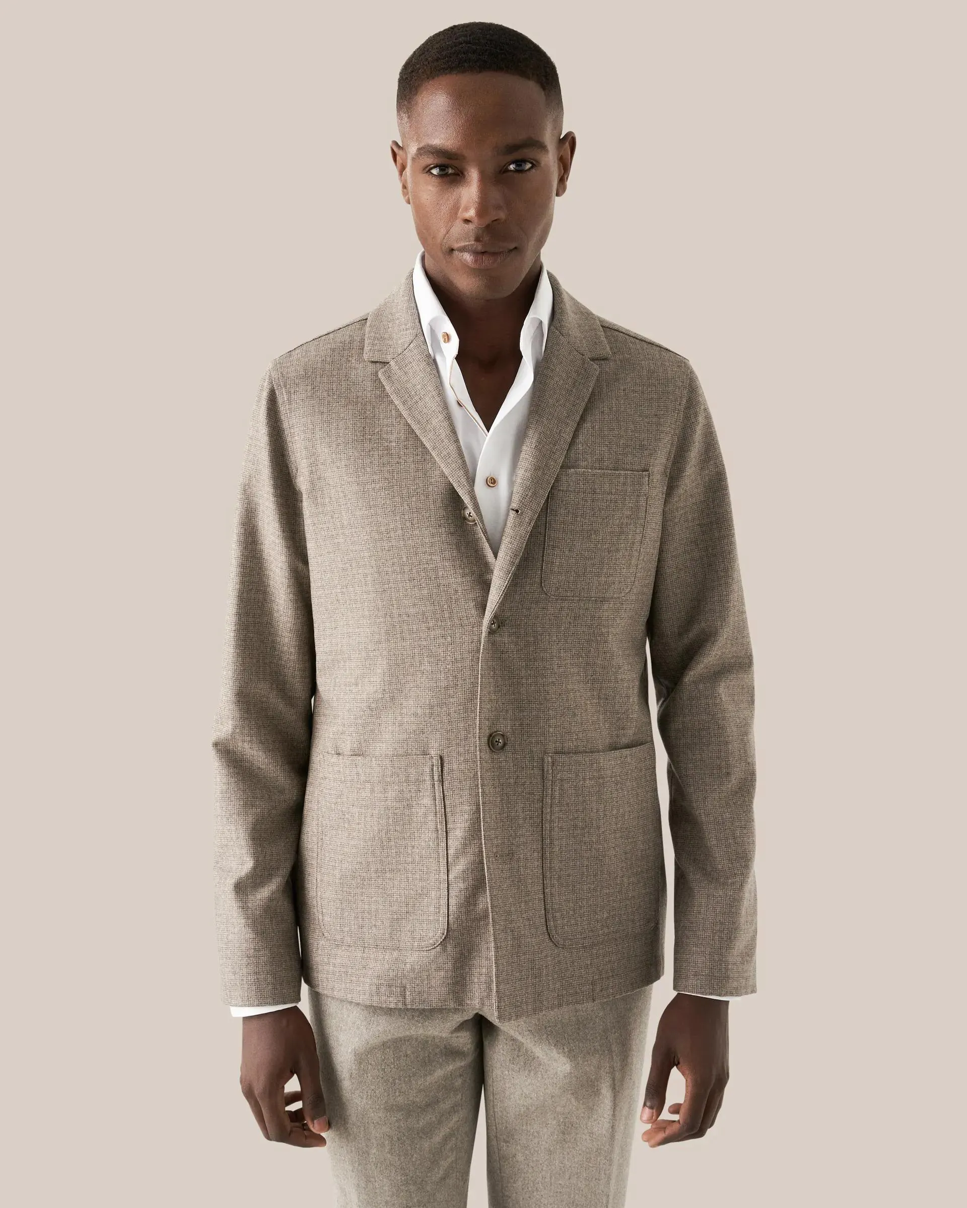 Brown Checked Wool-Cashmere Flannel Overshirt