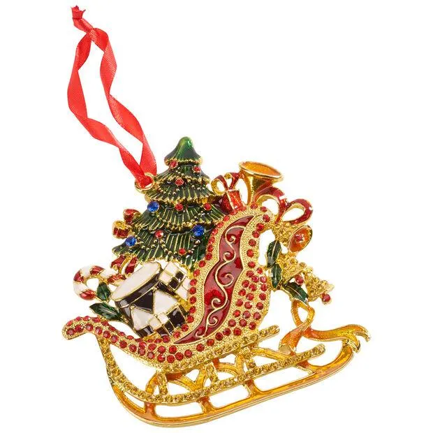 Winter Collage Accessories metal hanging ornament sleigh, multicoloured, 12 cm