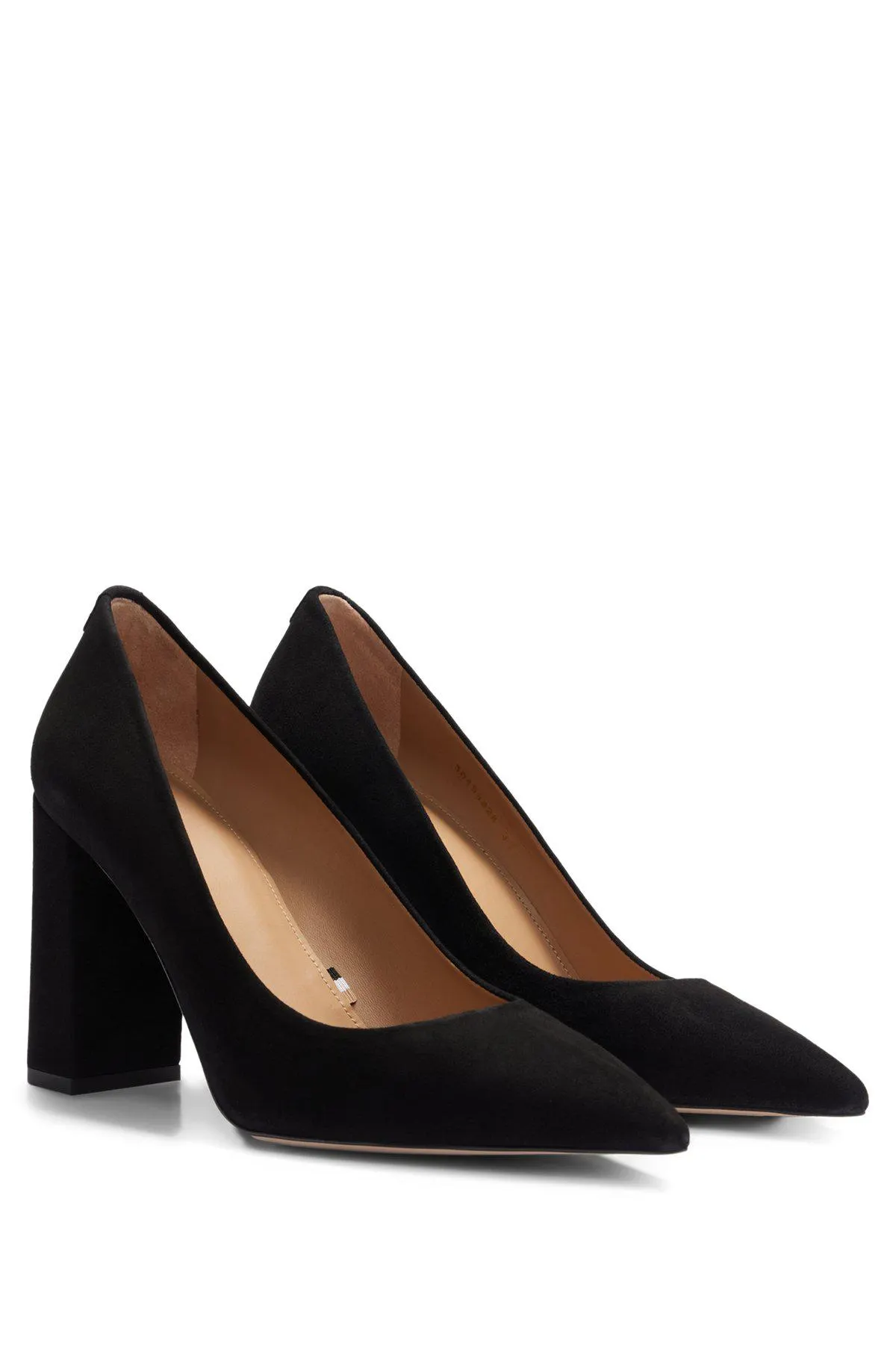Block-heel pumps in suede with pointed toe