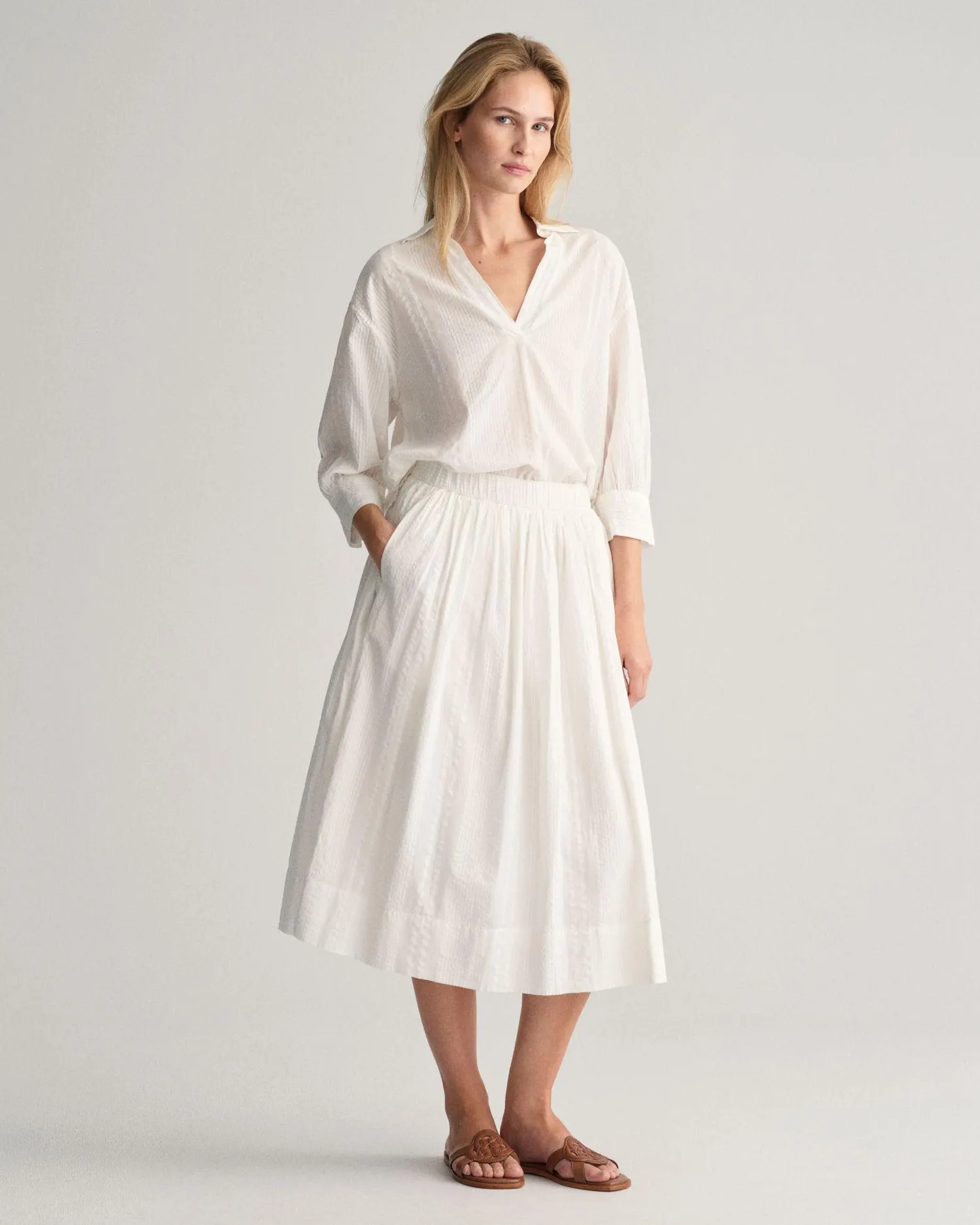 Seersucker Striped Pull-On-skjørt