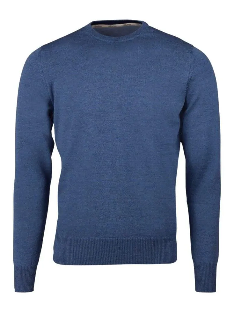 Merino Wool Crew With Knitted Patch – Blå