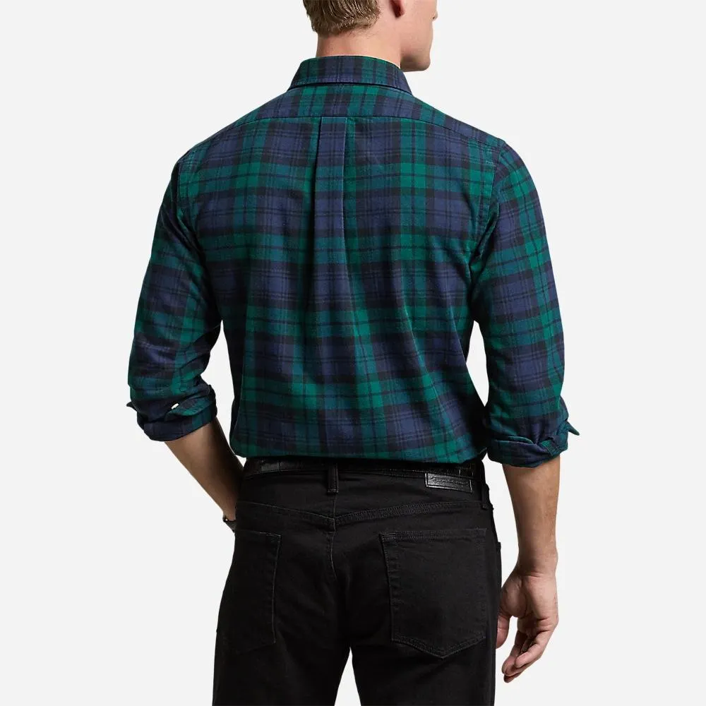 Custom Fit Plaid Brushed Oxford Shirt - Navy/Green Multi