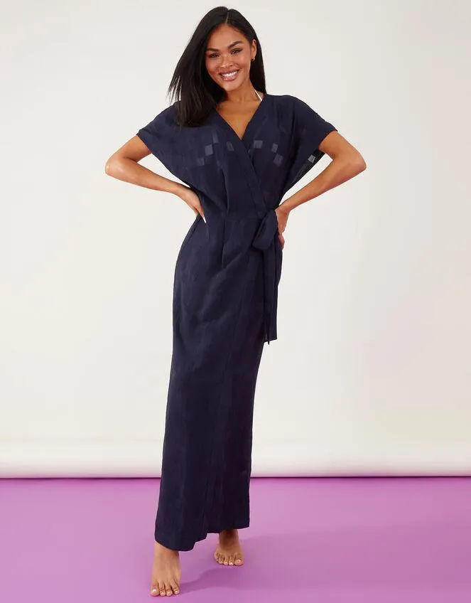 Geometric Jacquard Wrap Dress Blue