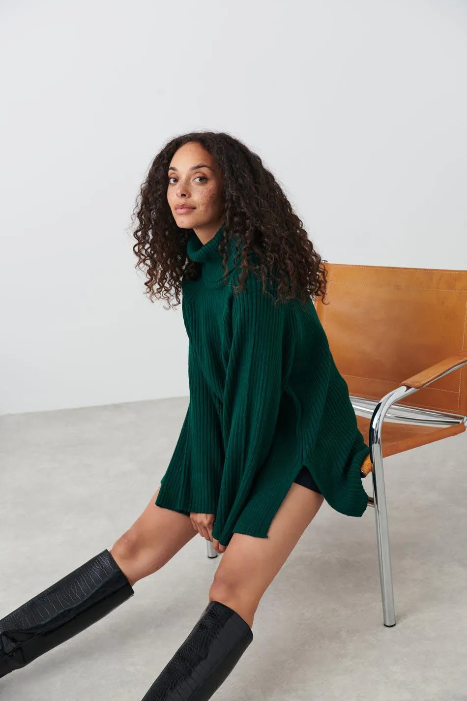 Roll-neck knitted sweater