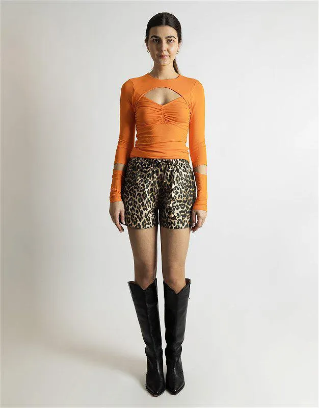Light Stretch Jersey Cutout Blouse Vibrant Orange