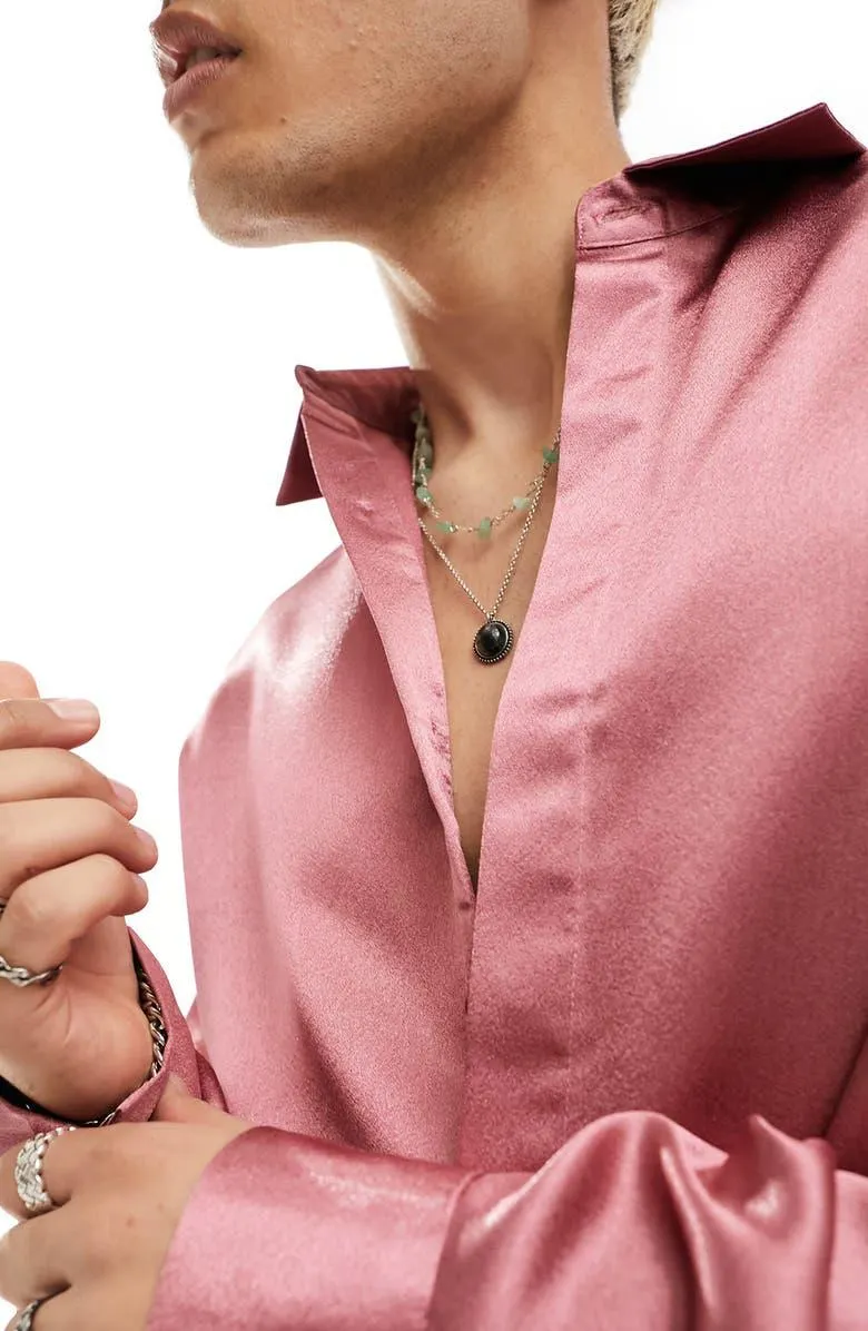 Oversize Heavy Satin Button-Up Shirt