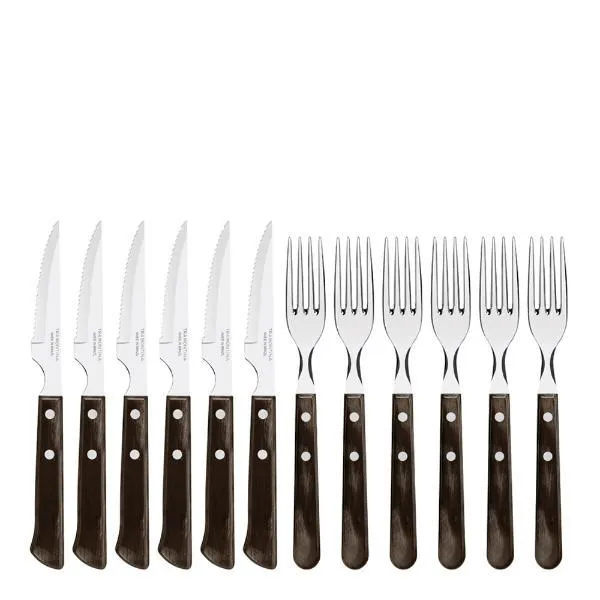Biffbestikk 12 deler brun/blank