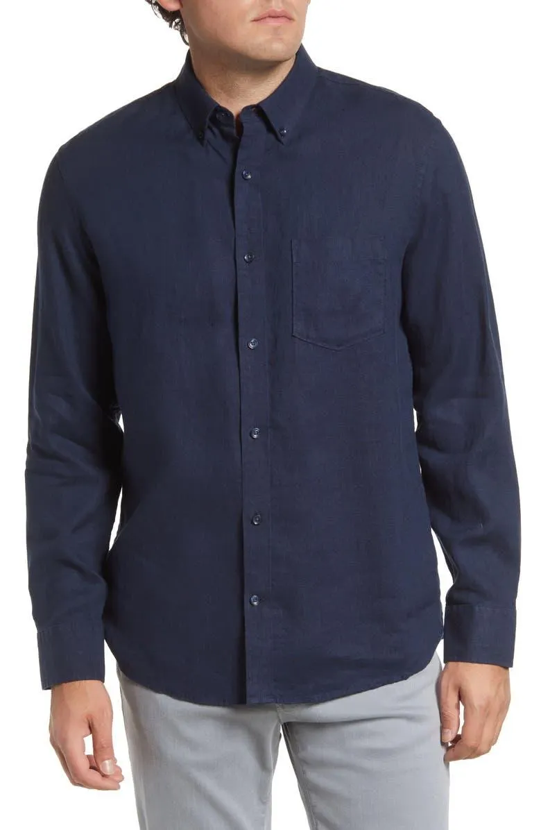 Trim Fit Solid Linen Button-Down Shirt