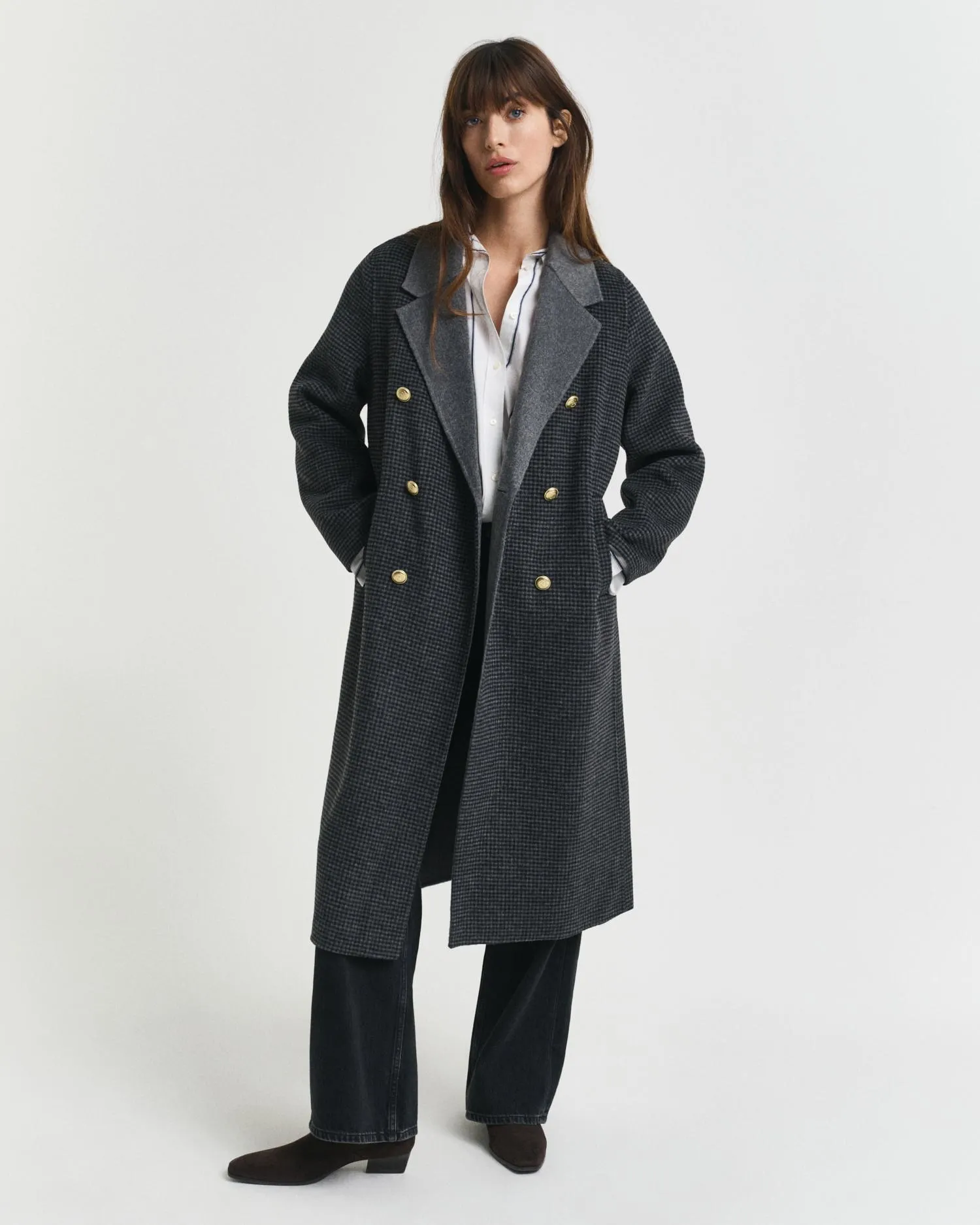 Rutete håndsydd kåpe i ull