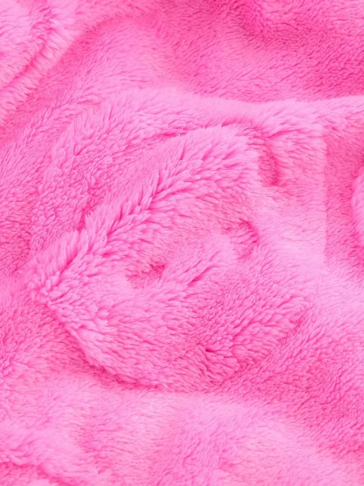 Pink Happy Face Jacquard Fleece Hooded Blanket (3-16yrs)