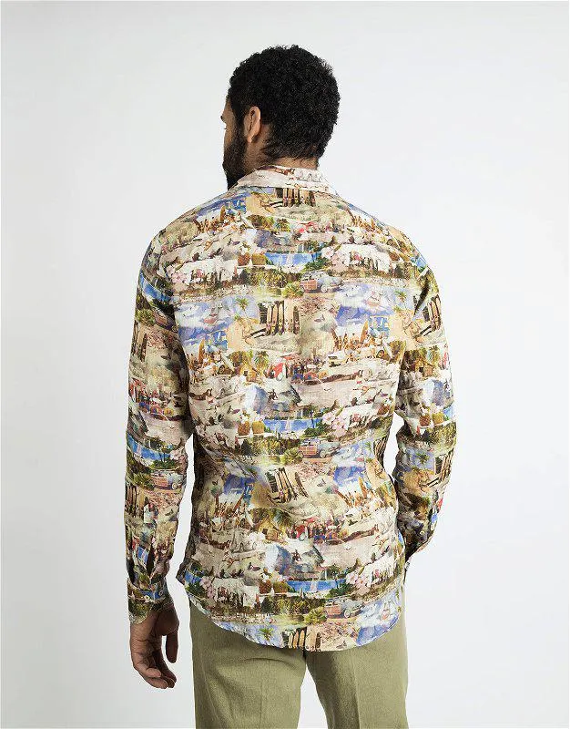 Brown patterned linen brun lin skjorte