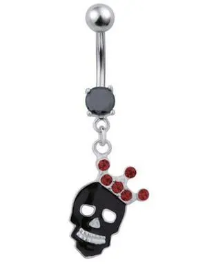Navlepiercing med Hengende Dødninghode & Røde Stener