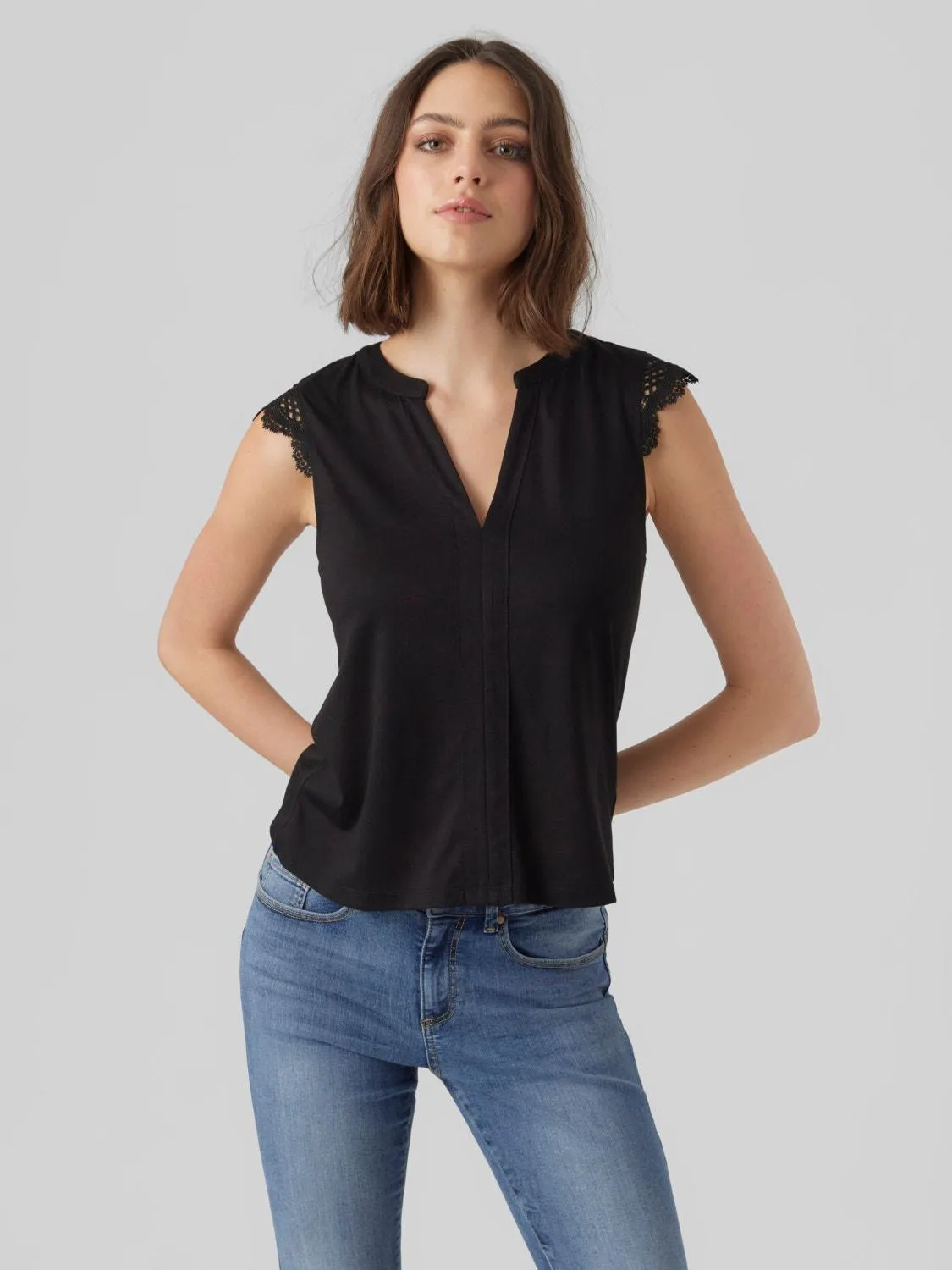 Regular fit Chinese boord Normale mouwen Top