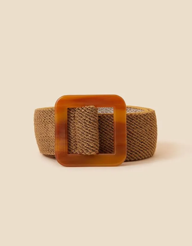 Square Resin Buckle Straw Belt Natural