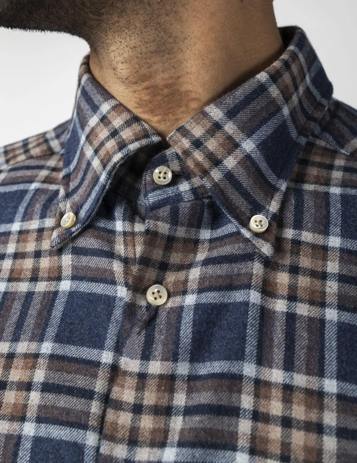 Button Down Checked Flannel Shirt Slimeline Fit Brown