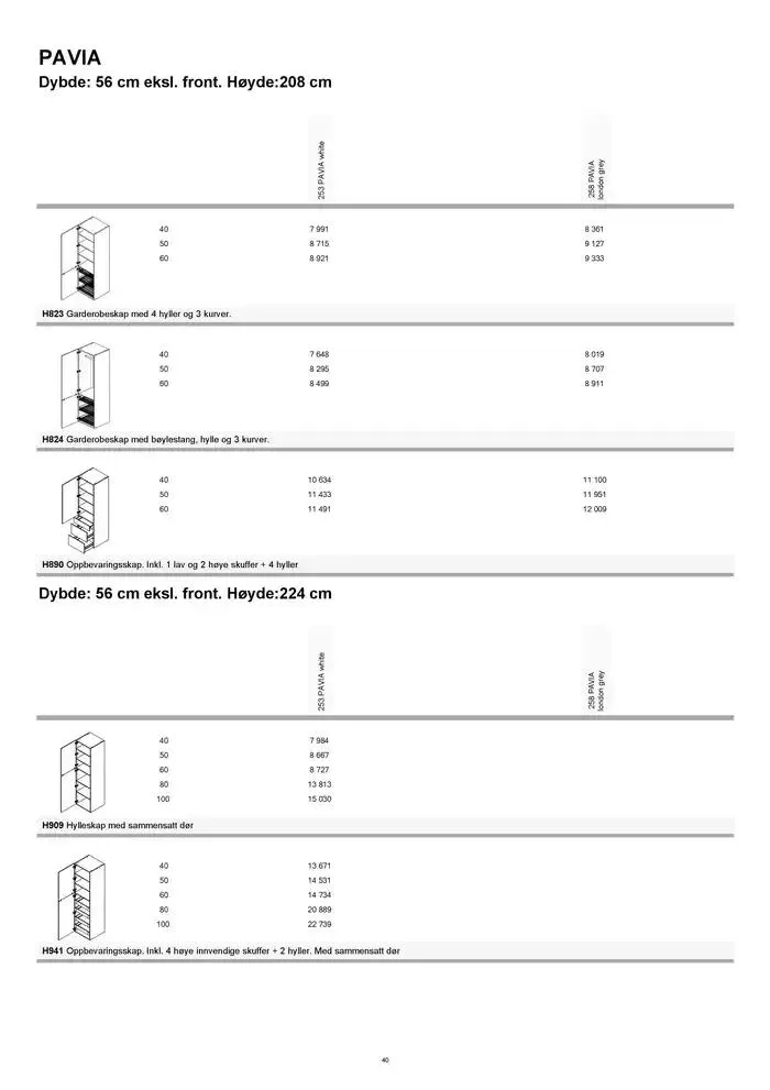 kvik kjøkken Garderobe prisliste. fra 1. januar til 31. desember 2025 - kundeavisside 40