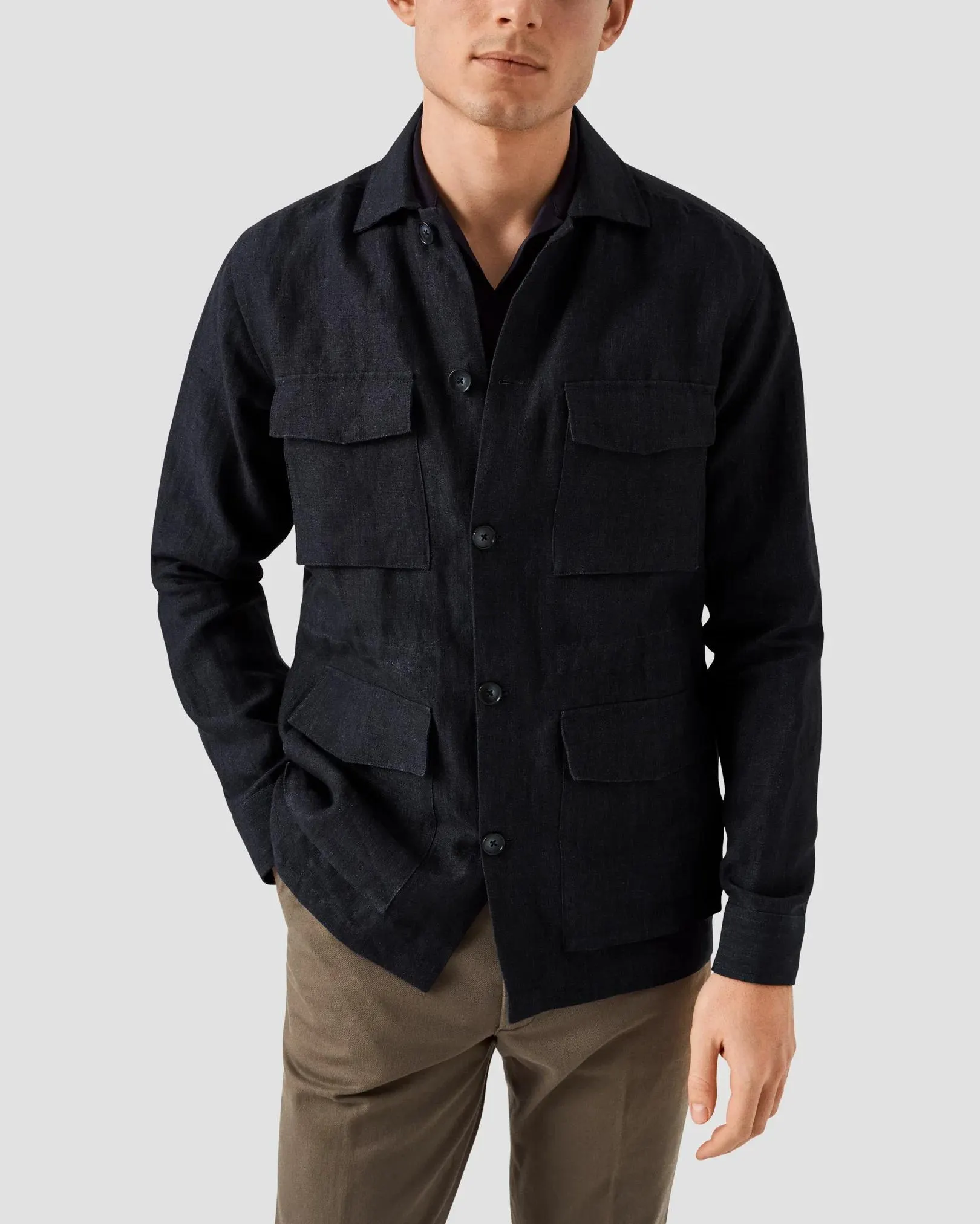 Navy Heavy Linen Drawstring Overshirt