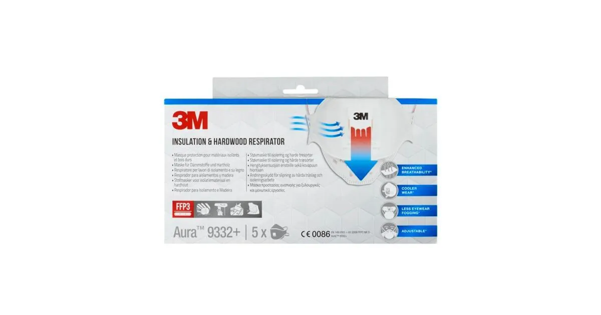 3M Maske s fint støv 9332pt ffp3 m/ventil eske a 5 stk