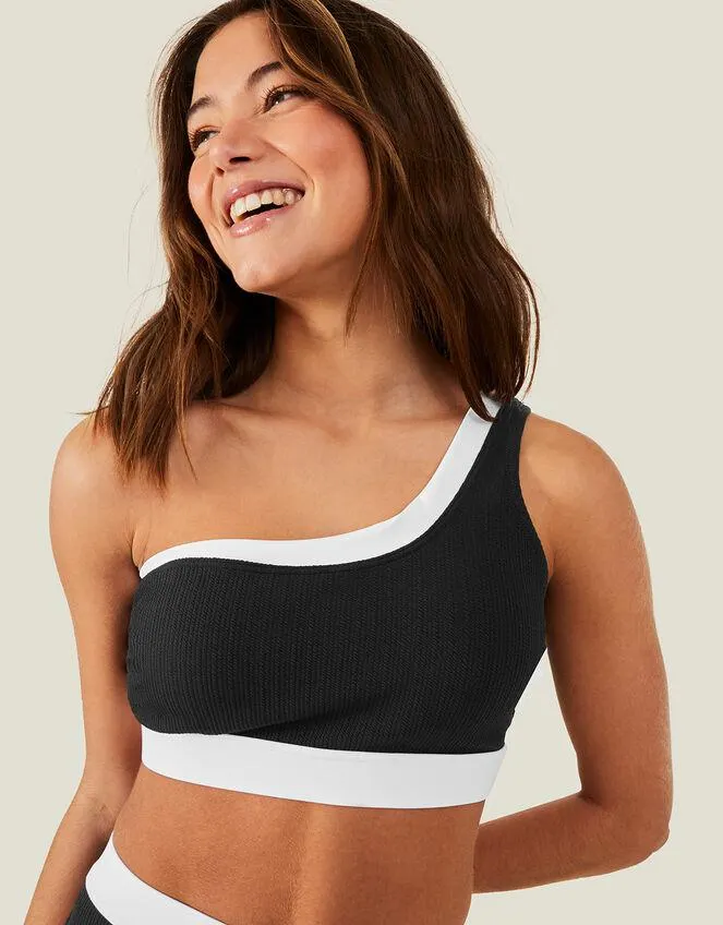 Textured One Shoulder Bikini Top Black