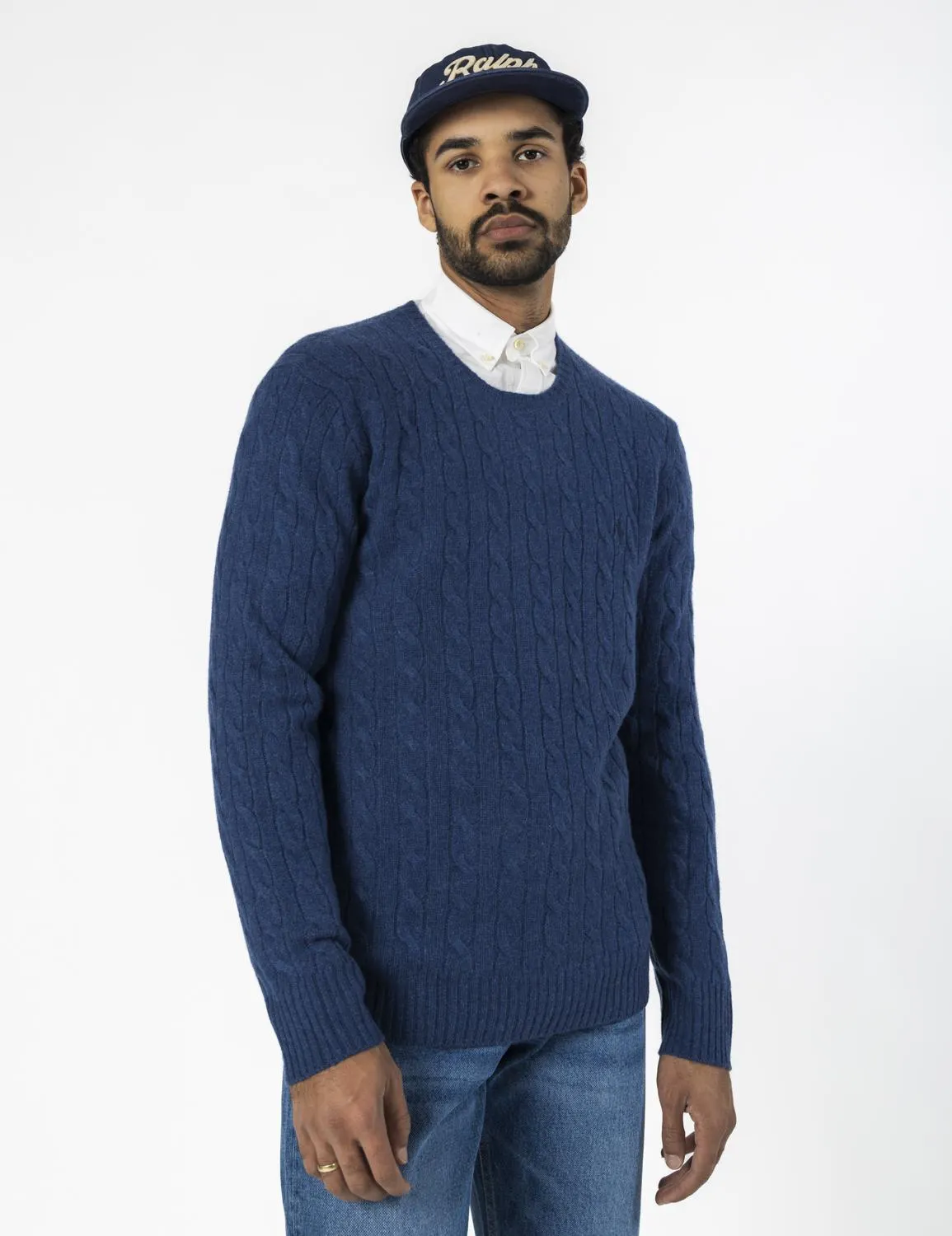 Cable-Knit Wool-Cashmere Sweater Navy Heather