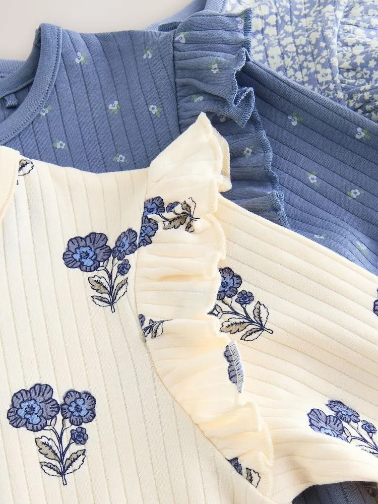 Blue/White Rib Snuggle Pyjamas 3 Pack (9mths-12yrs)