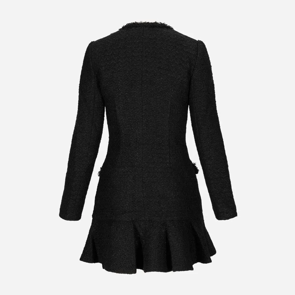 Boucle V-Neck Mini Dress - Black
