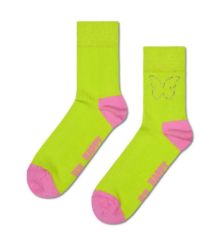 Butterfly Rhinestone 1/2 Crew Sock