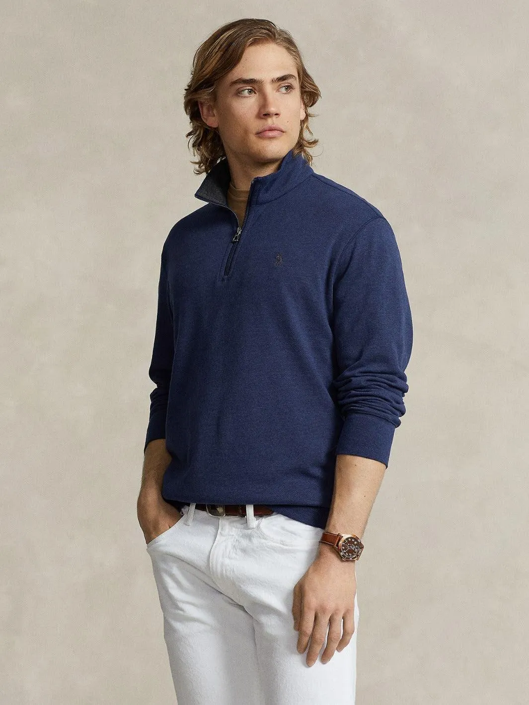 JERSEY QUARTER-ZIP PULLOVER Marine