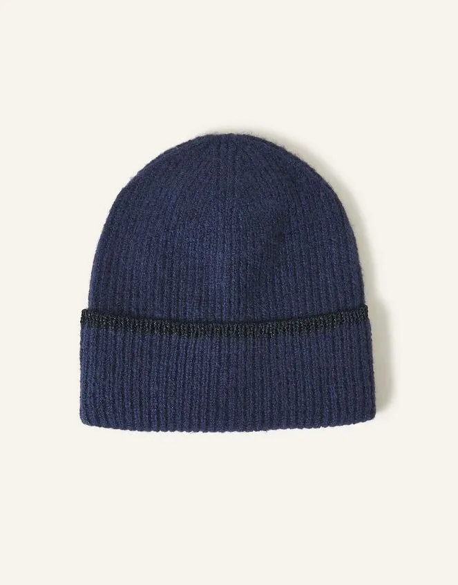 Sparkle Edge Beanie Hat Blue
