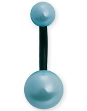 Svart Navlepiercing med Lys Blå Perler