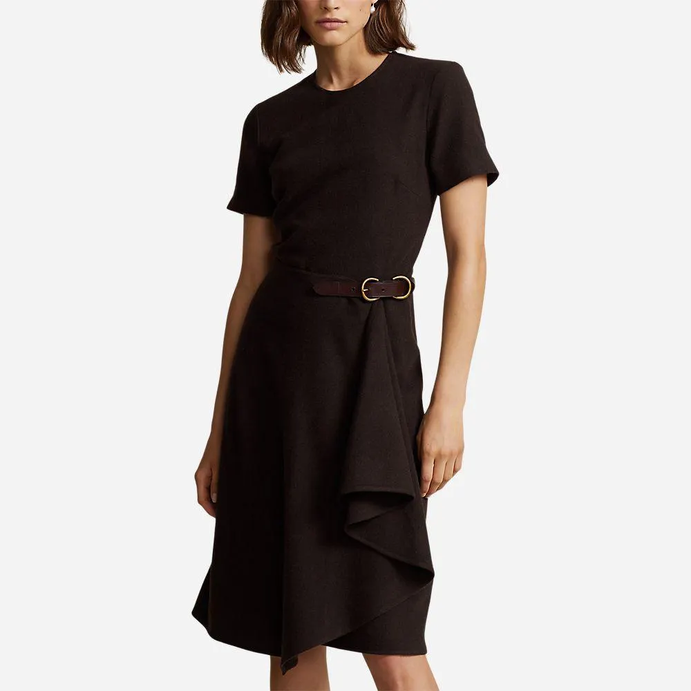 Buckle Detail Tweed Dress - Dark Brown