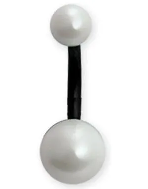 Svart Navlepiercing med Hvite Perler