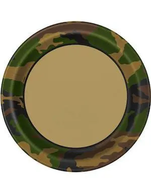 8 stk. Papptallerkener med Militær Kamuflasjemønster 22 cm