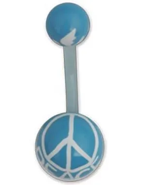 Navlepiercing i Blå og Hvit med Peace Tegn