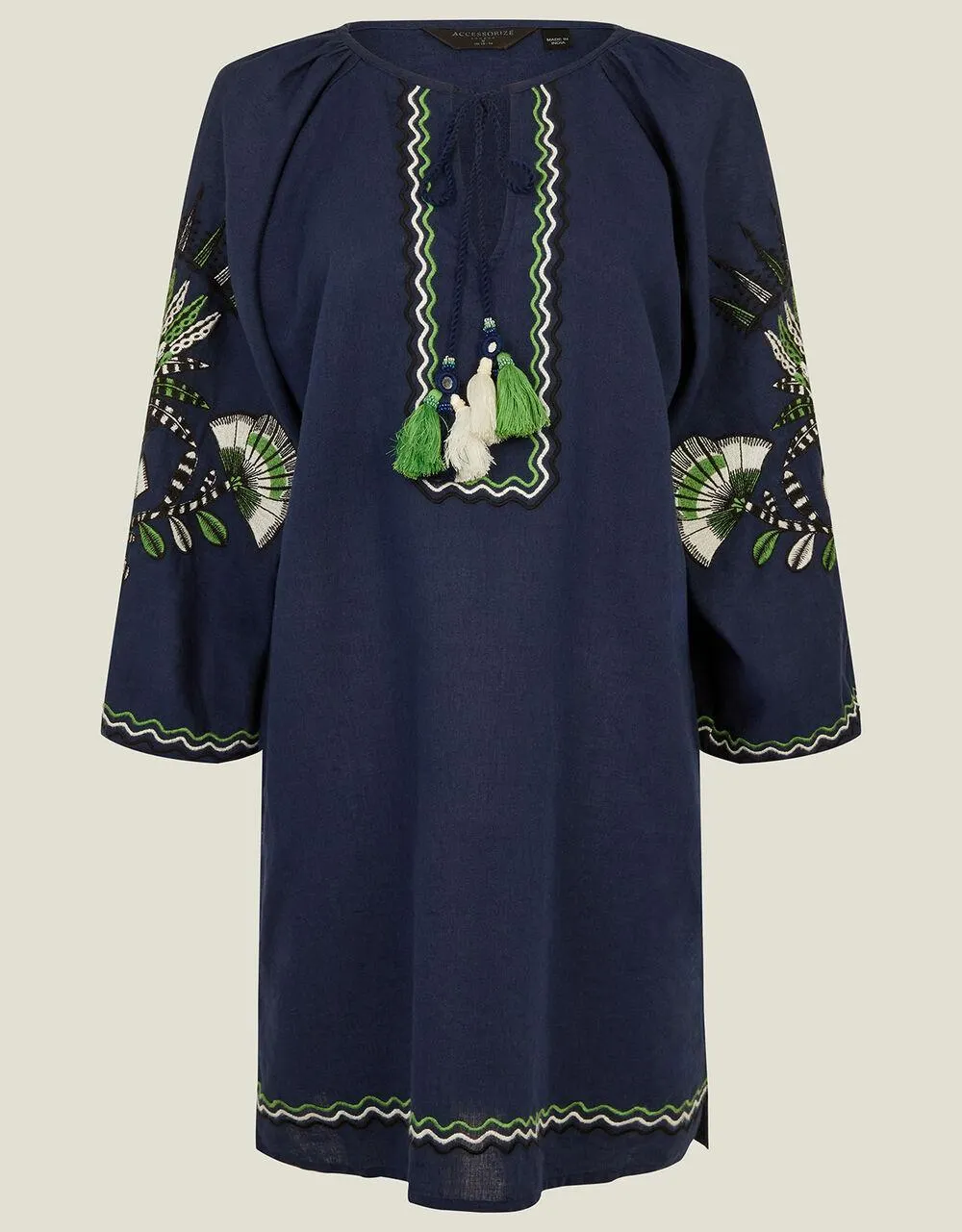 Fan Embroidered Beach Dress Blue