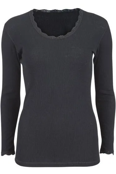 Flora Trøye i merinoull med blondekant