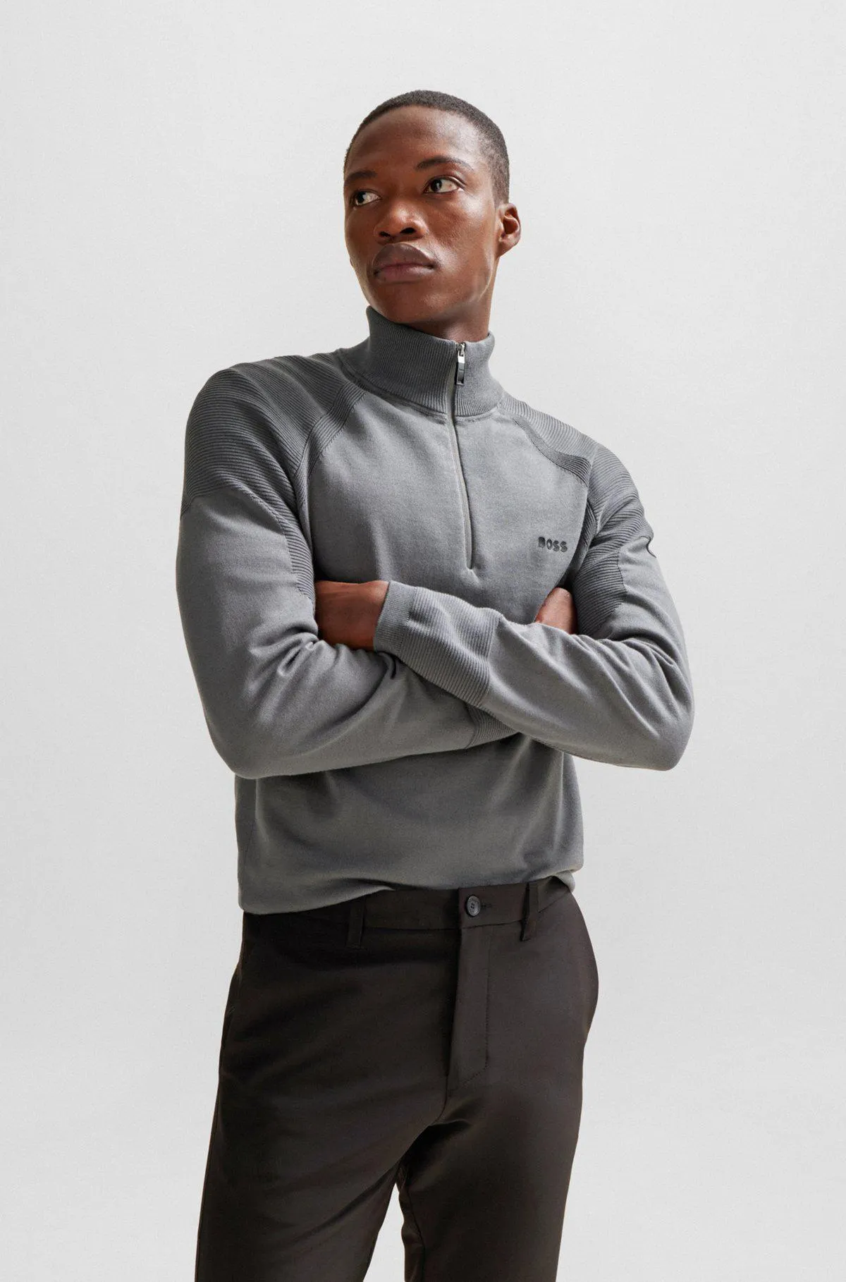 Cotton-blend zip-neck sweater with logo detail