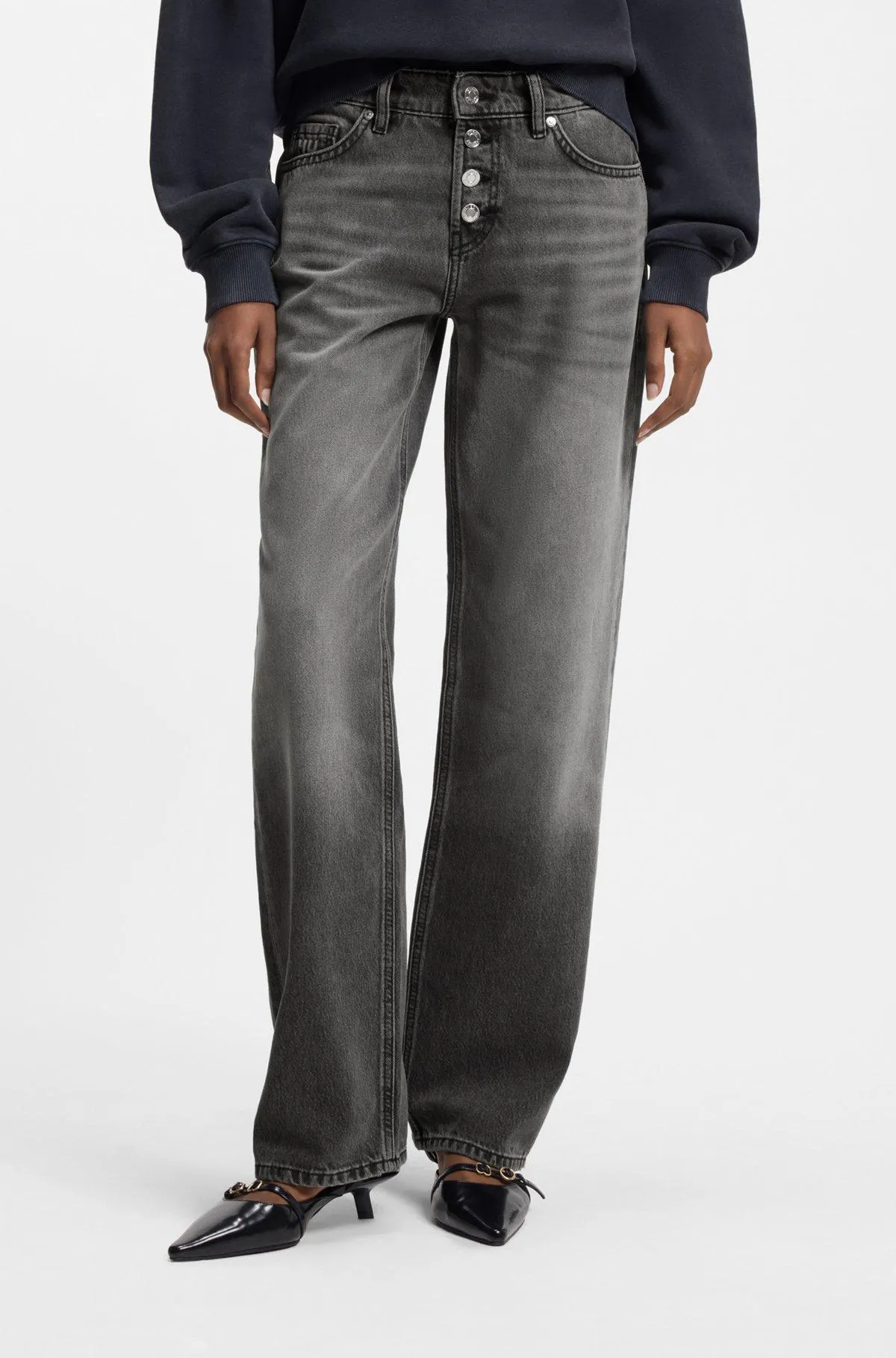 Straight-fit jeans in grey denim with buttoned fly