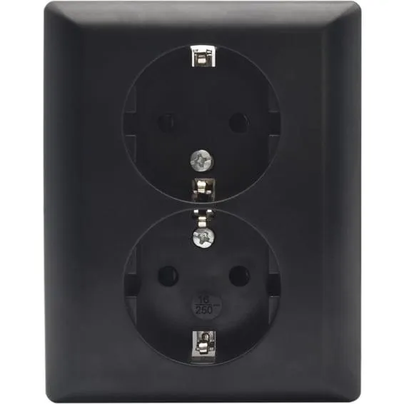 Namron stikkontakt dobbel innfelt jord og barnevern lav sort
