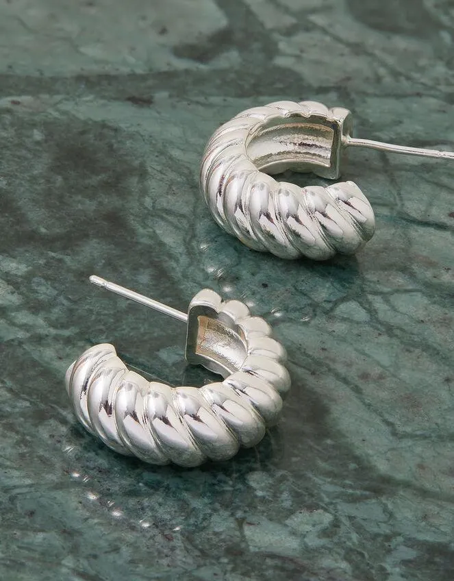 Sterling Silver-Plated Twist Chubby Hoop Earrings