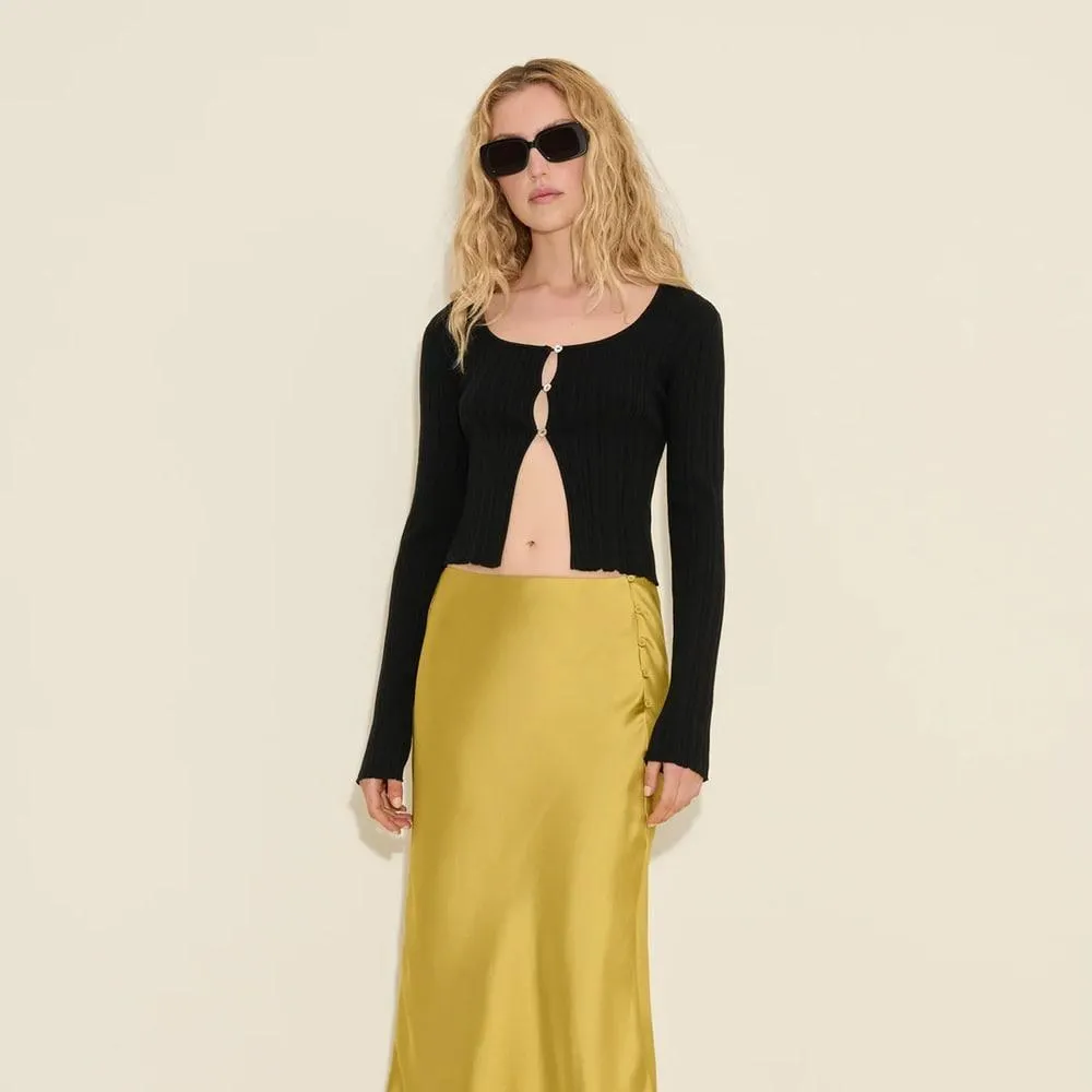 Uneven Rib Knit Cardigan - Black