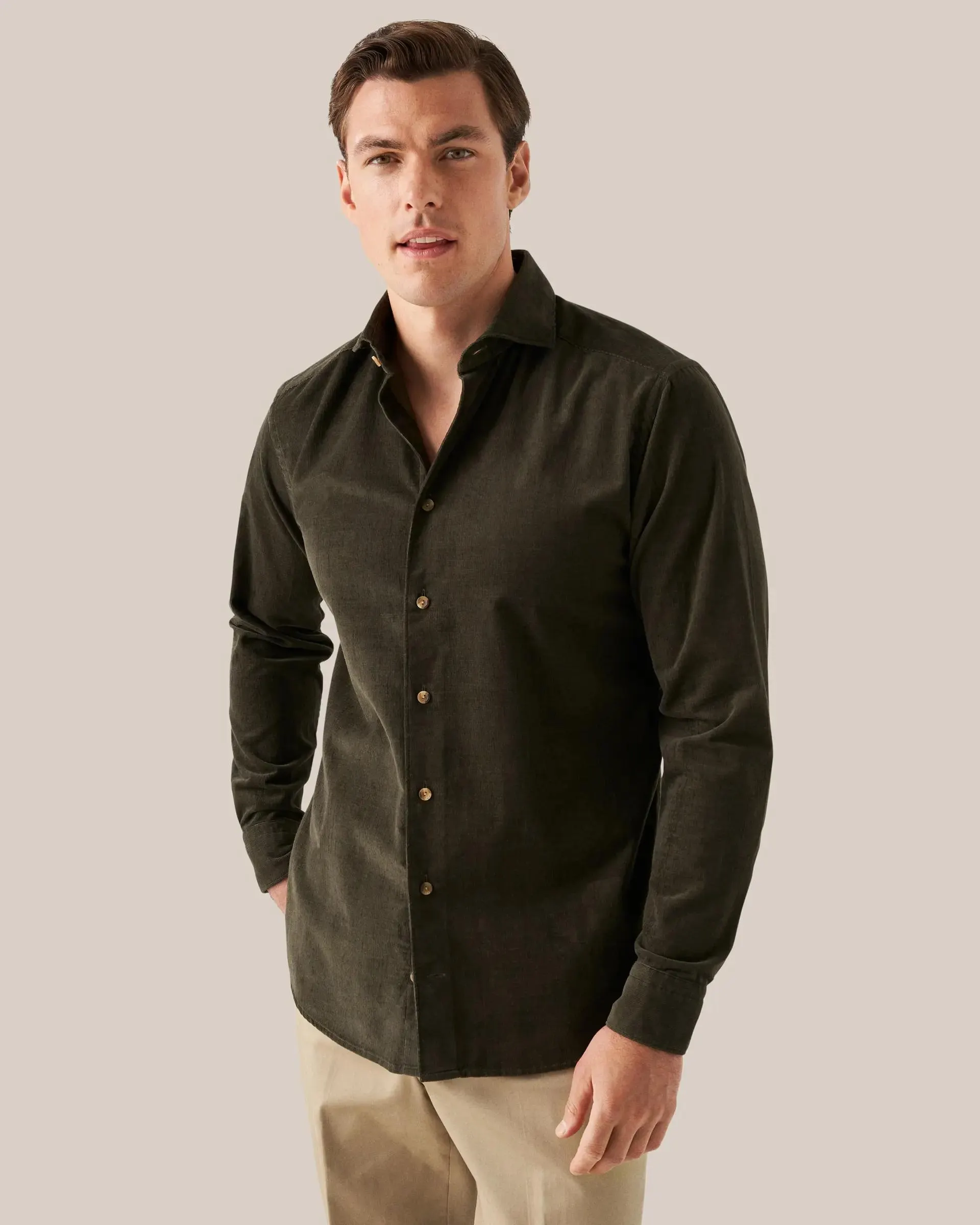 Dark Green Fine Wale Corduroy Shirt