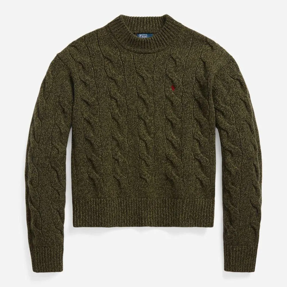 Cable Wool Cashmere Mockneck Sweater - Olive Marl