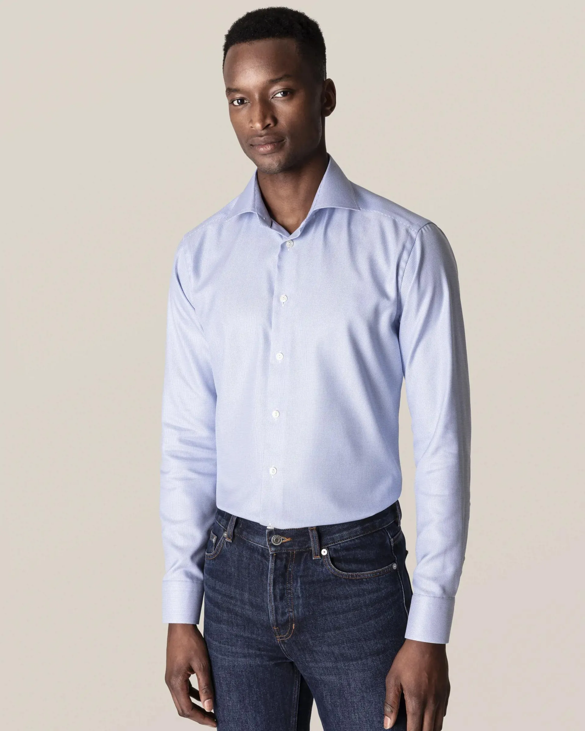 Light Blue Patterned Textured Twill Shirt